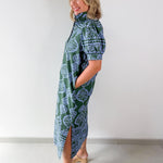 Floral Geo Print Midi Dress - Green