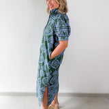 Floral Geo Print Midi Dress - Green