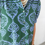 Floral Geo Print Midi Dress - Green