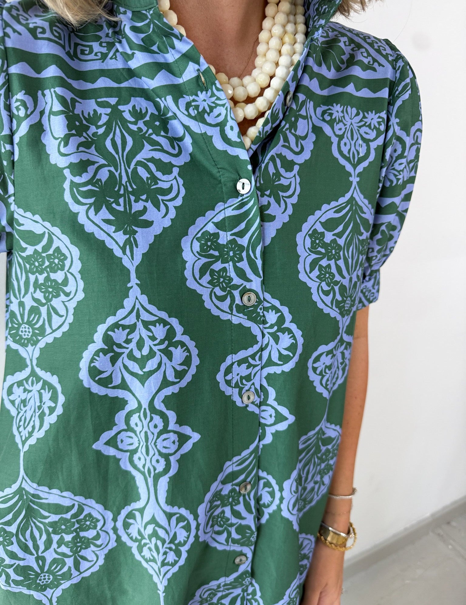 Floral Geo Print Midi Dress - Green