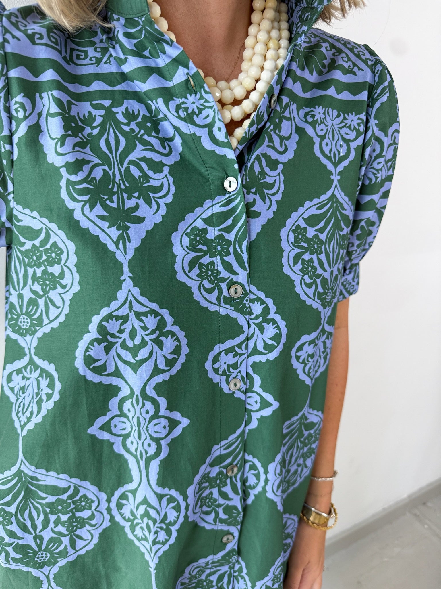 Floral Geo Print Midi Dress - Green