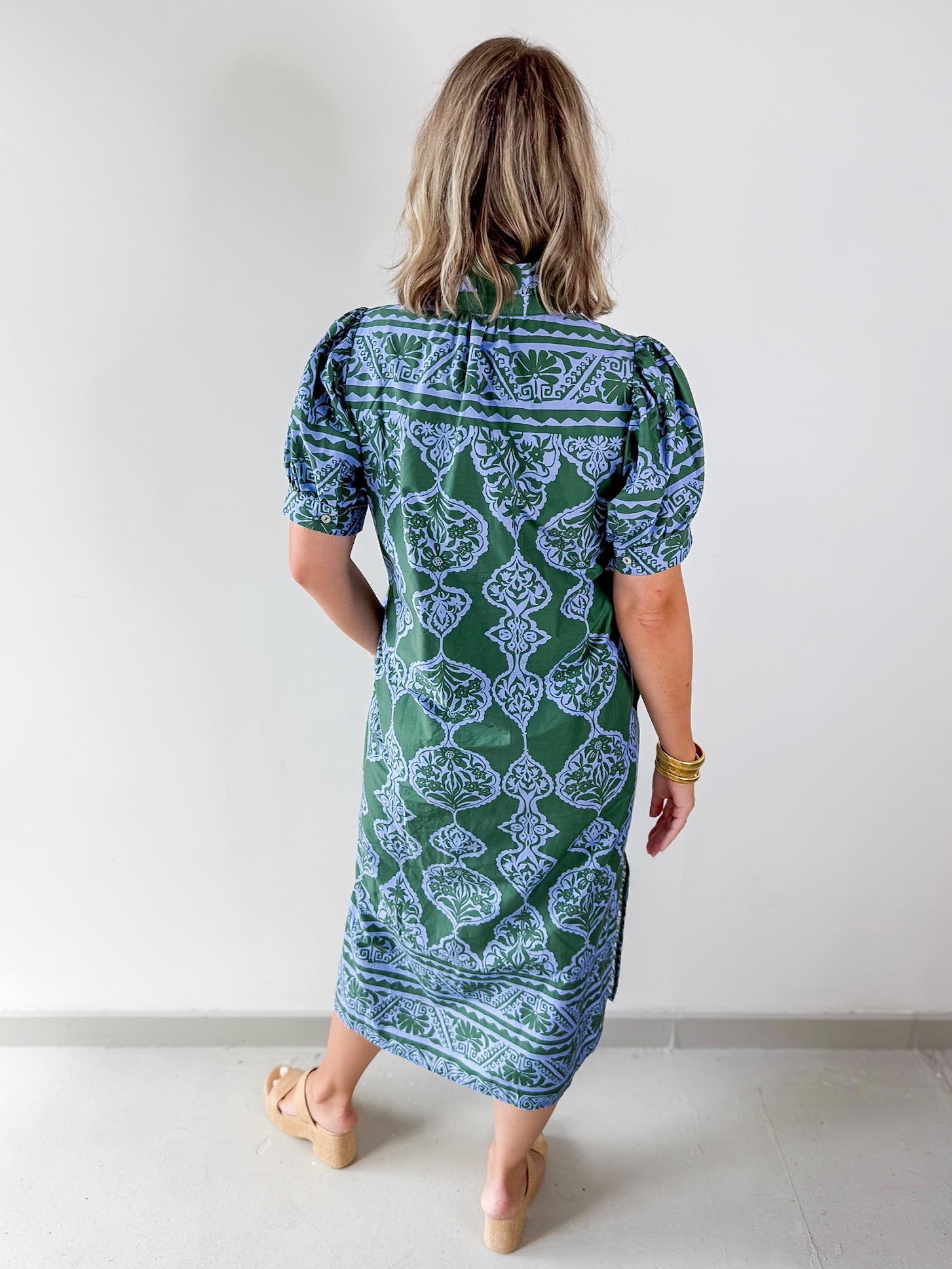 Floral Geo Print Midi Dress - Green