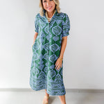 Floral Geo Print Midi Dress - Green