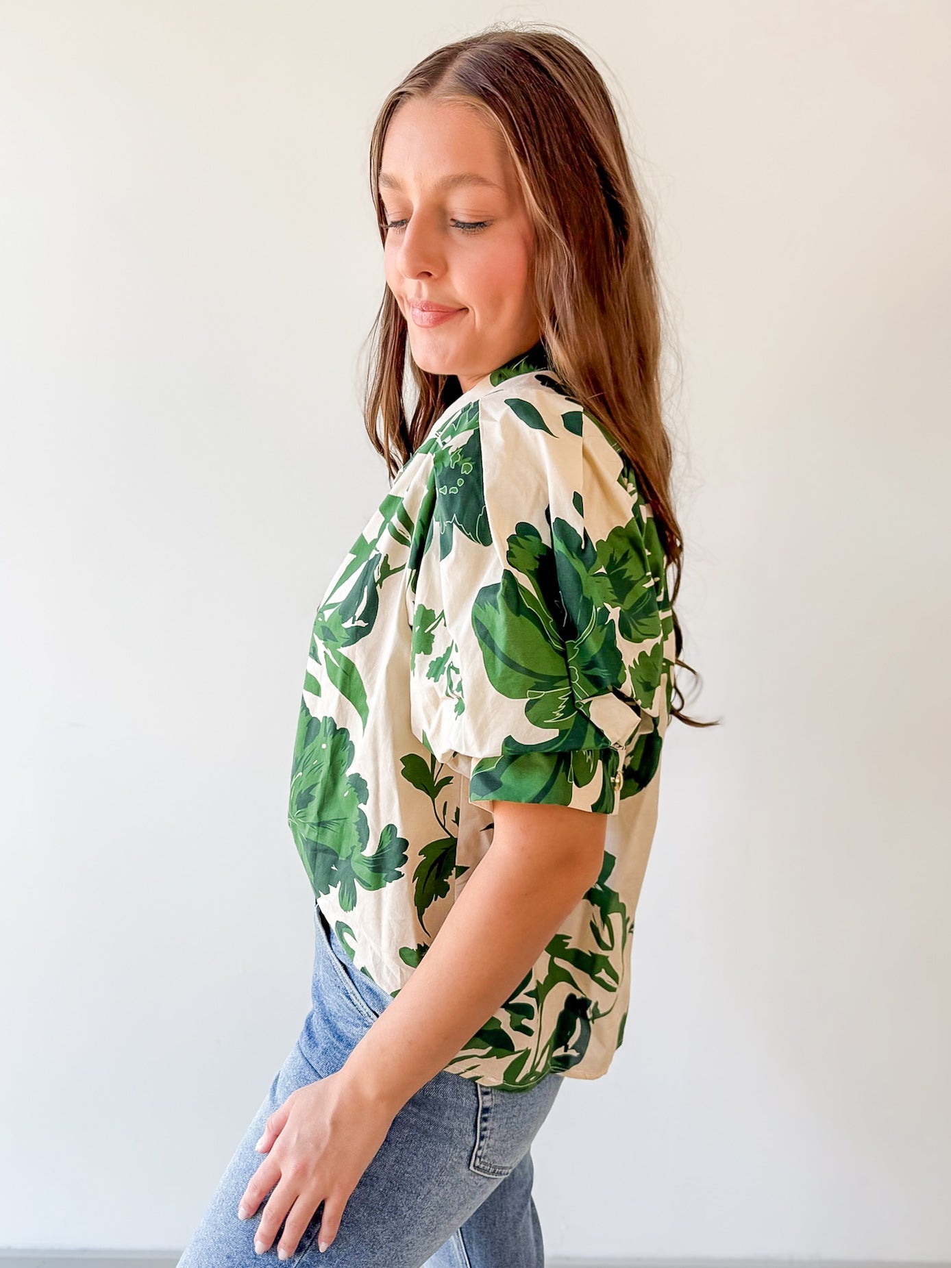 Floral High Neck Top - Olive