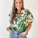 Floral High Neck Top - Olive