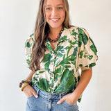 Floral High Neck Top - Olive