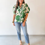 Floral High Neck Top - Olive