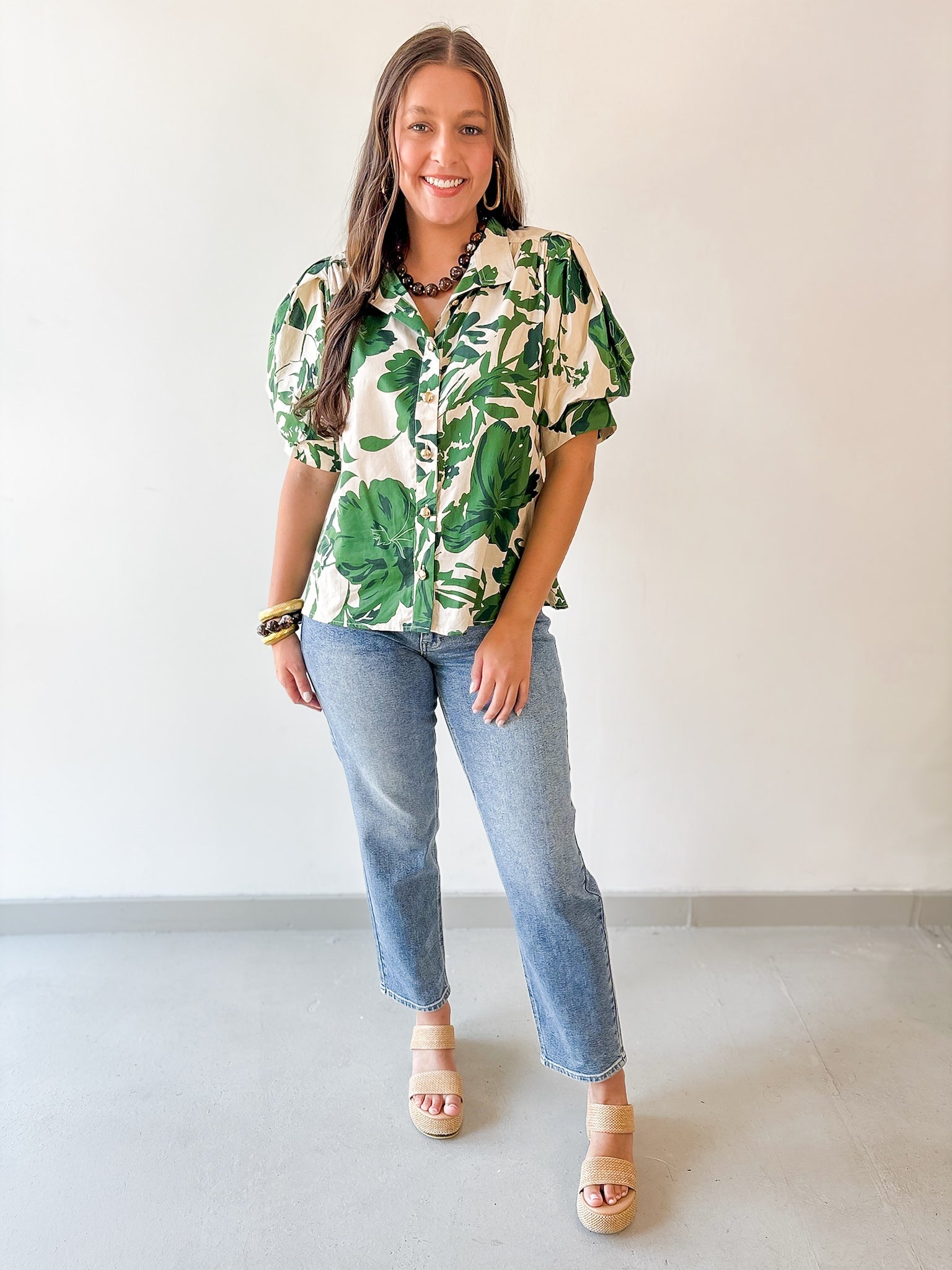 Floral High Neck Top - Olive