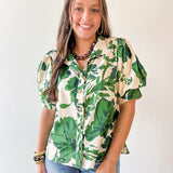 Floral High Neck Top - Olive