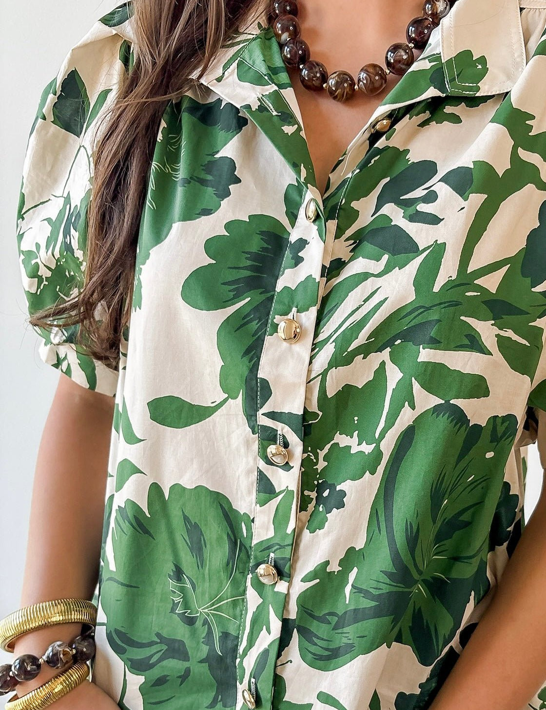Floral High Neck Top - Olive