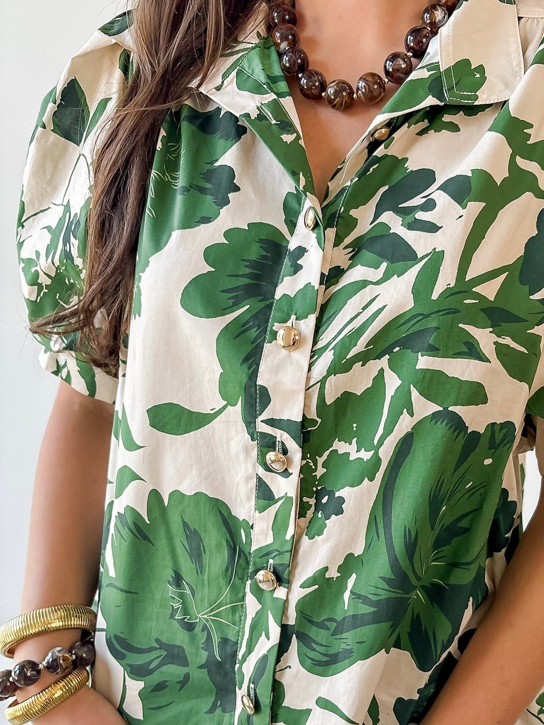 Floral High Neck Top - Olive
