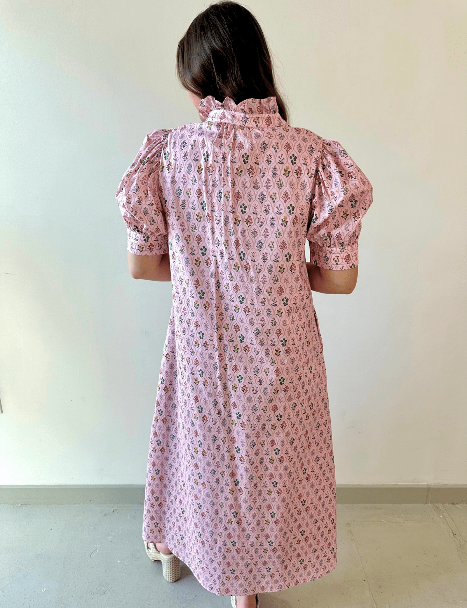 Floral High Ruffled Mock neck Dress