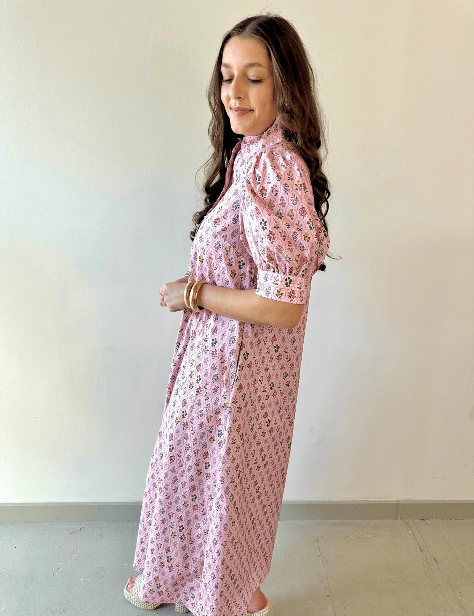 Floral High Ruffled Mock neck Dress