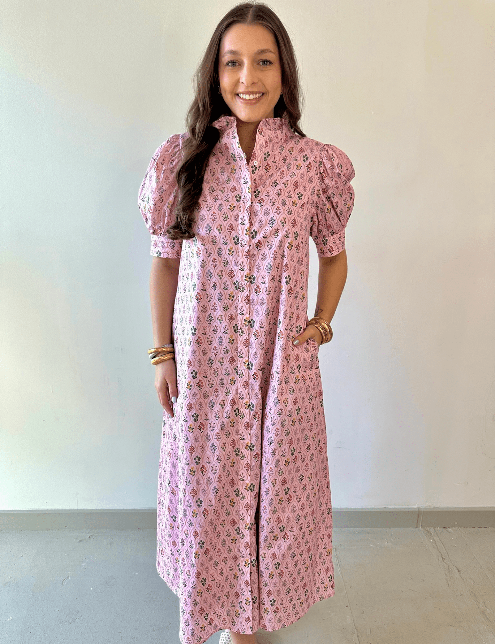 Floral High Ruffled Mock neck Dress