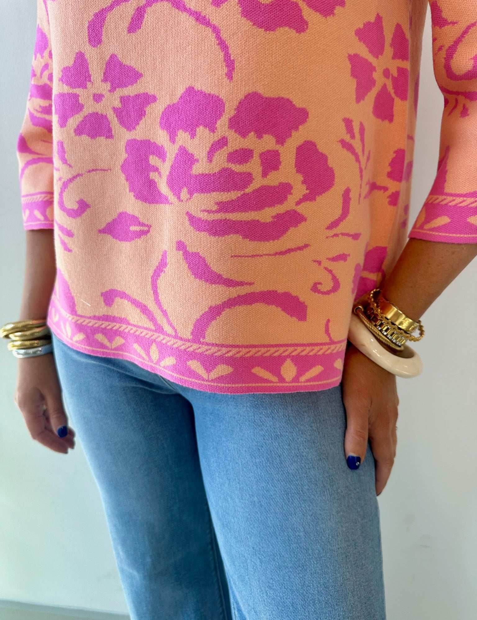 Floral Jacquard Knit Mock Neck