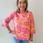 Floral Jacquard Knit Mock Neck