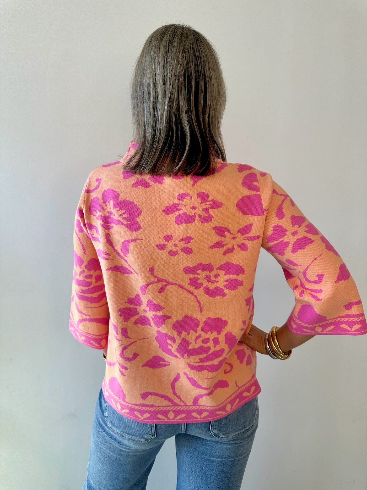 Floral Jacquard Knit Mock Neck