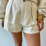 Floral Jacquard Pleated Shorts