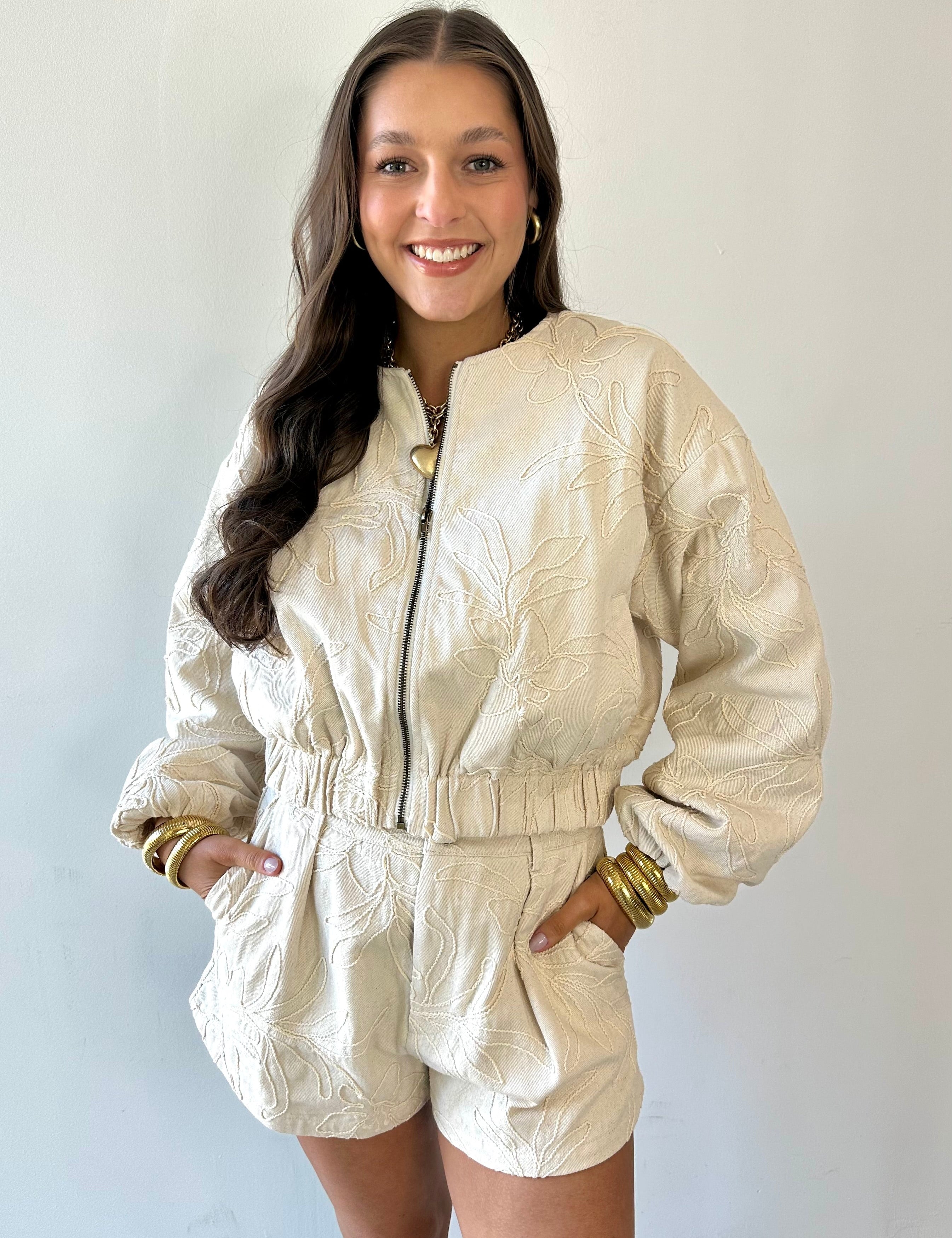 Floral Jacquard Pleated Shorts