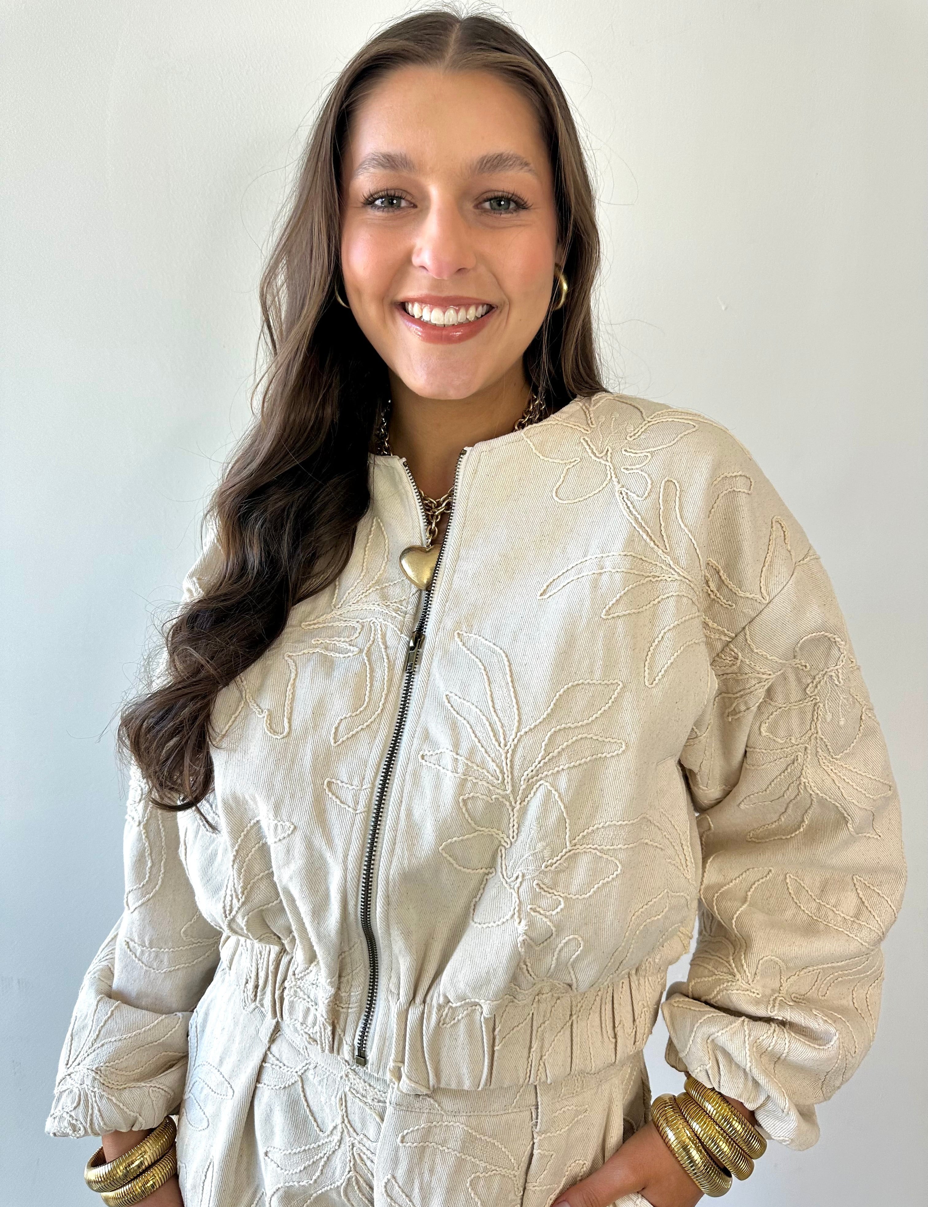 Floral Jacquard Zip Jacket