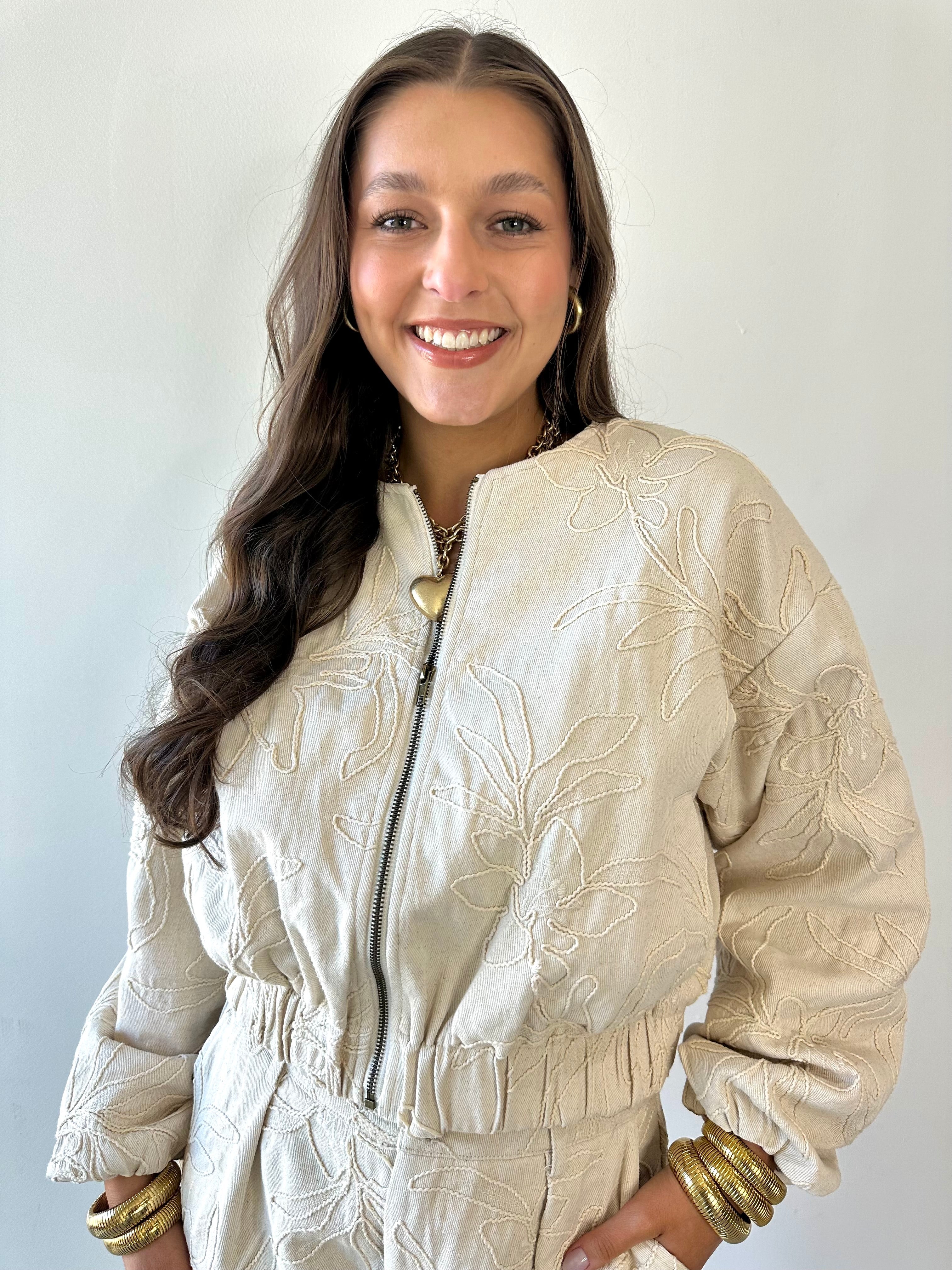 Floral Jacquard Zip Jacket