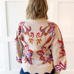 Floral & Leaf Motif Knit Sweater