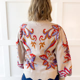 Floral & Leaf Motif Knit Sweater