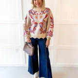 Floral & Leaf Motif Knit Sweater