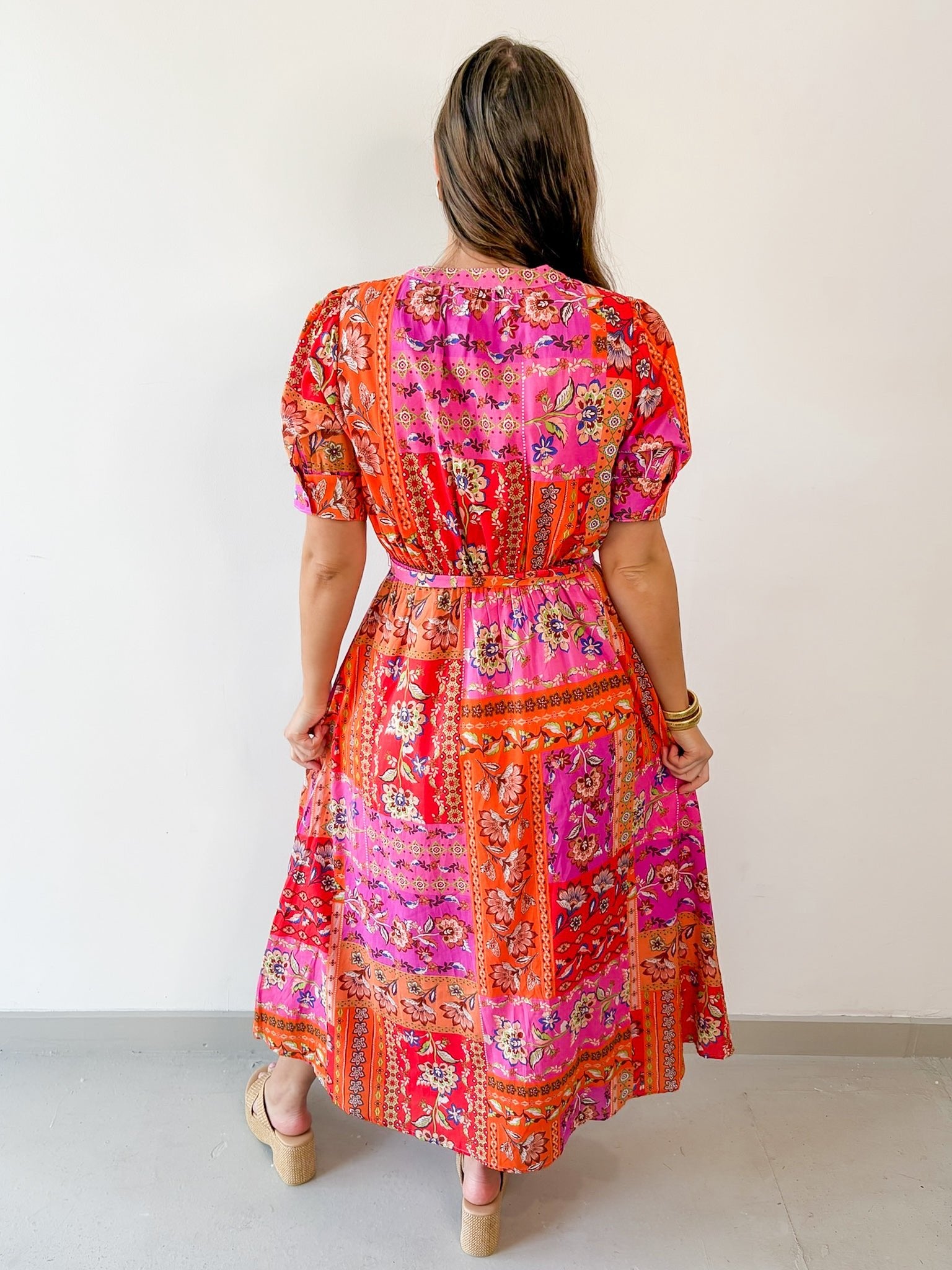 Floral Motif Belted Maxi Dress
