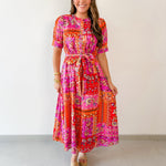 Floral Motif Belted Maxi Dress