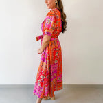 Floral Motif Belted Maxi Dress