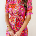 Floral Motif Belted Maxi Dress