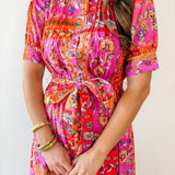 Floral Motif Belted Maxi Dress