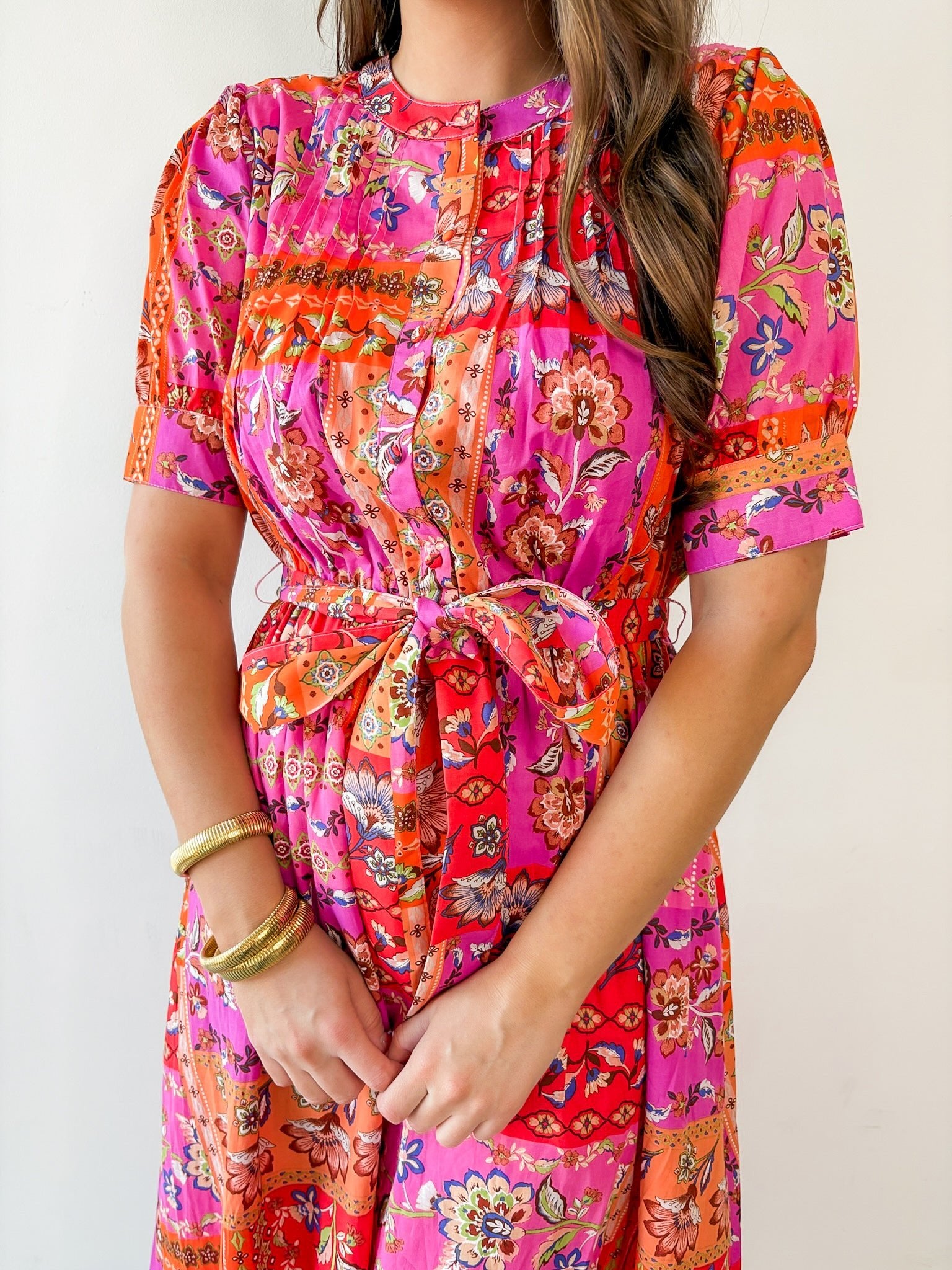 Floral Motif Belted Maxi Dress