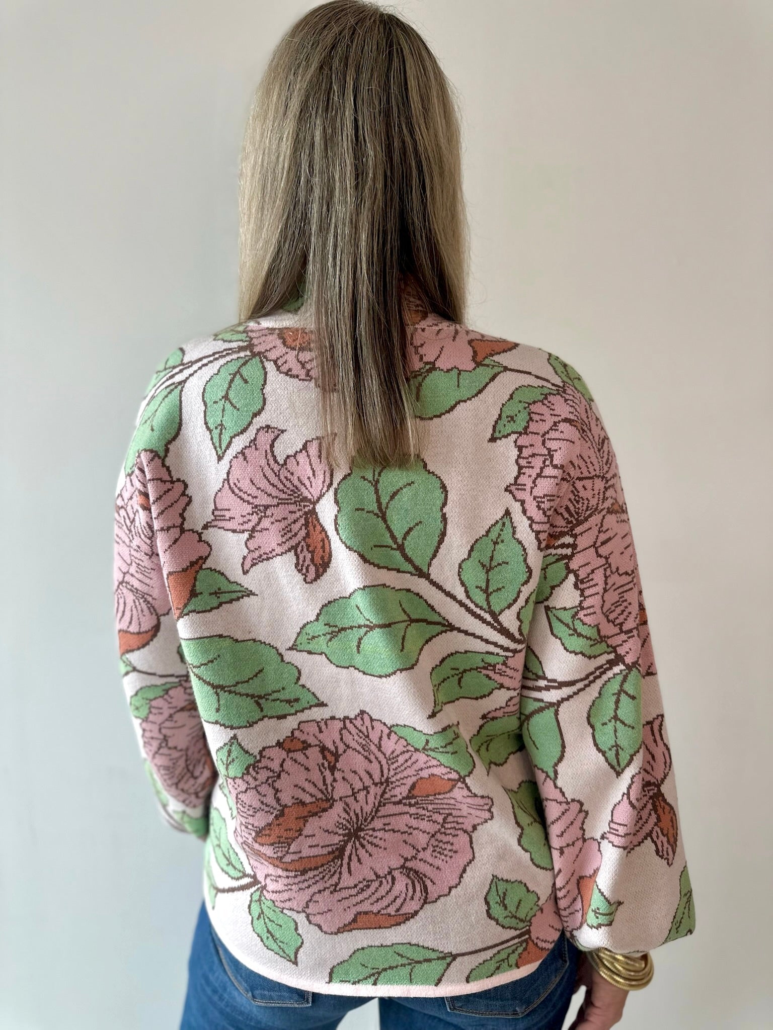 Floral Pattern Mock Neck Sweater