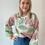 Floral Pattern Mock Neck Sweater