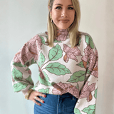 Floral Pattern Mock Neck Sweater