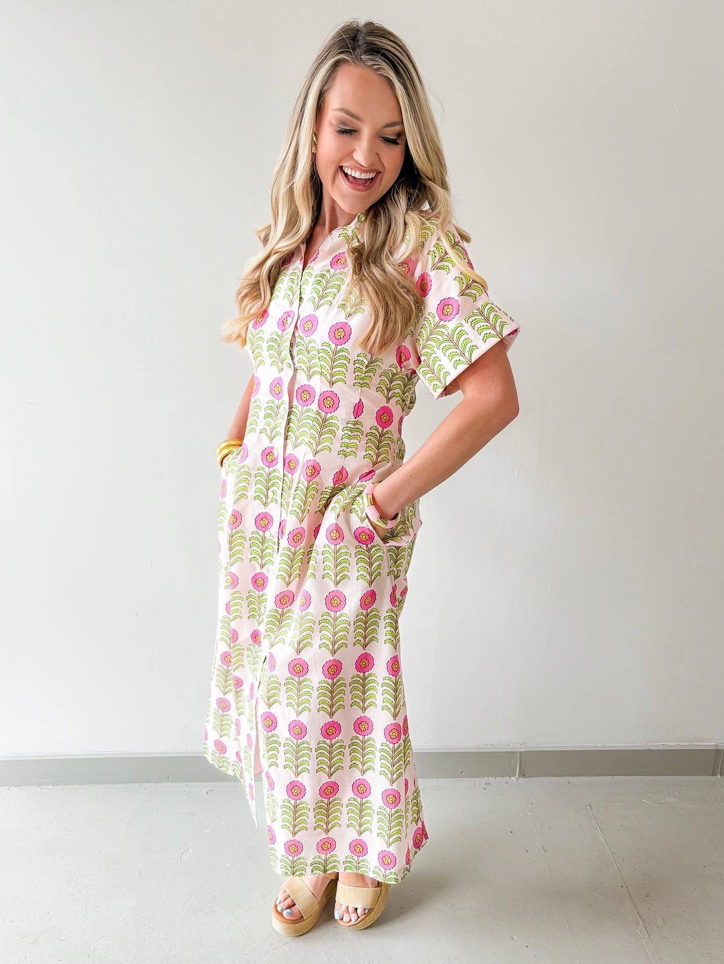 Floral Print Button Down Dress