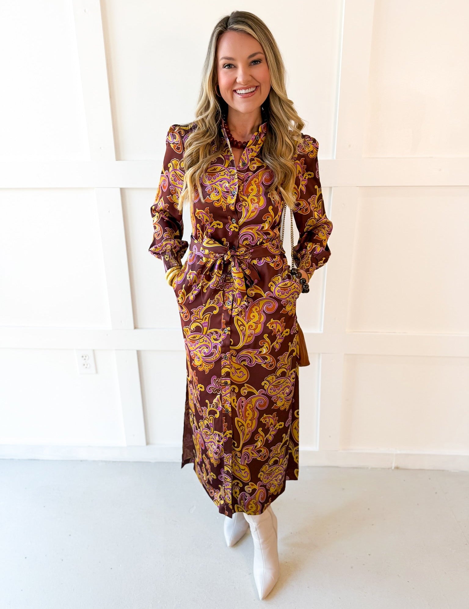 Floral Print Button Shirt Midi Dress