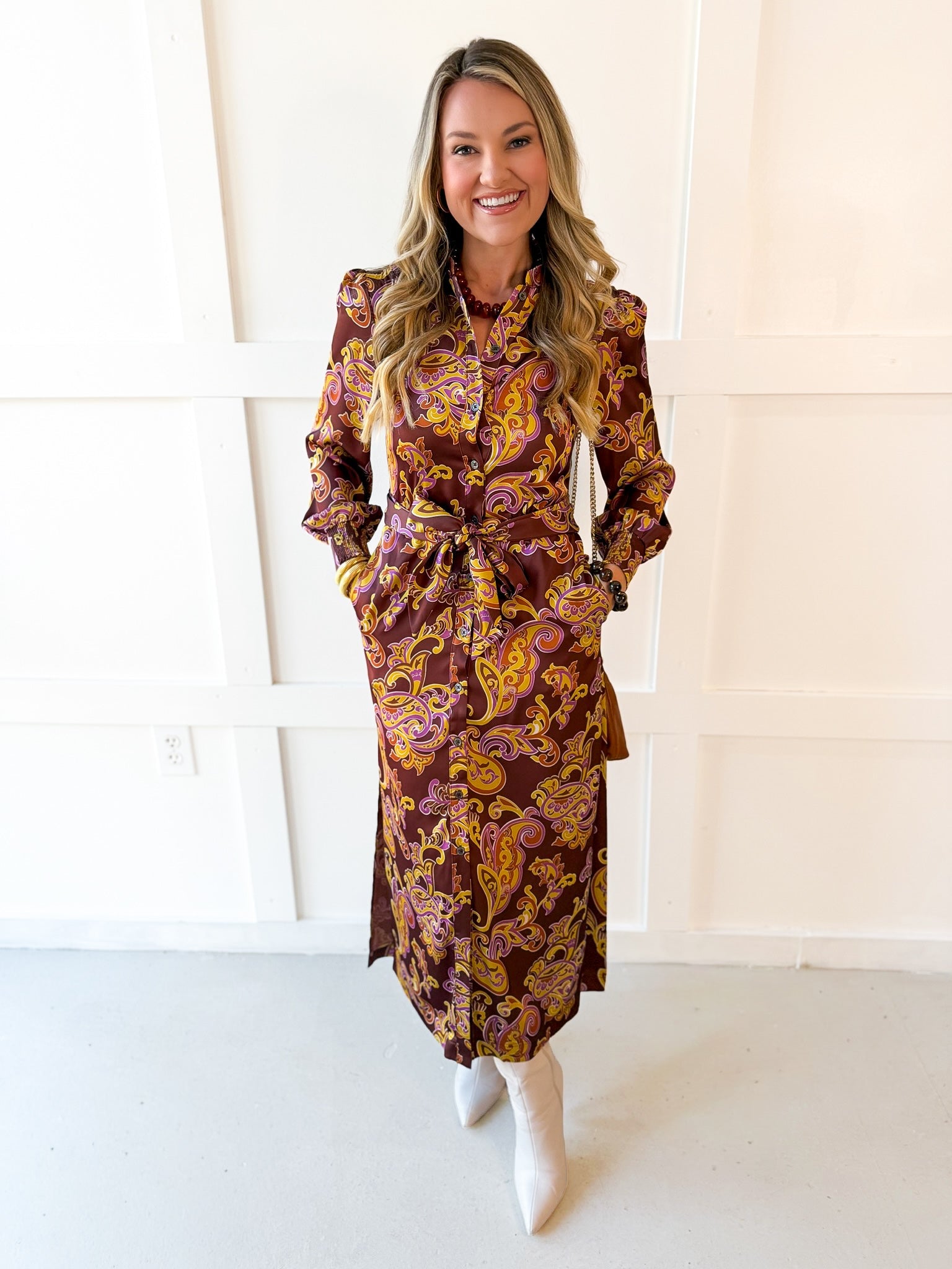 Floral Print Button Shirt Midi Dress
