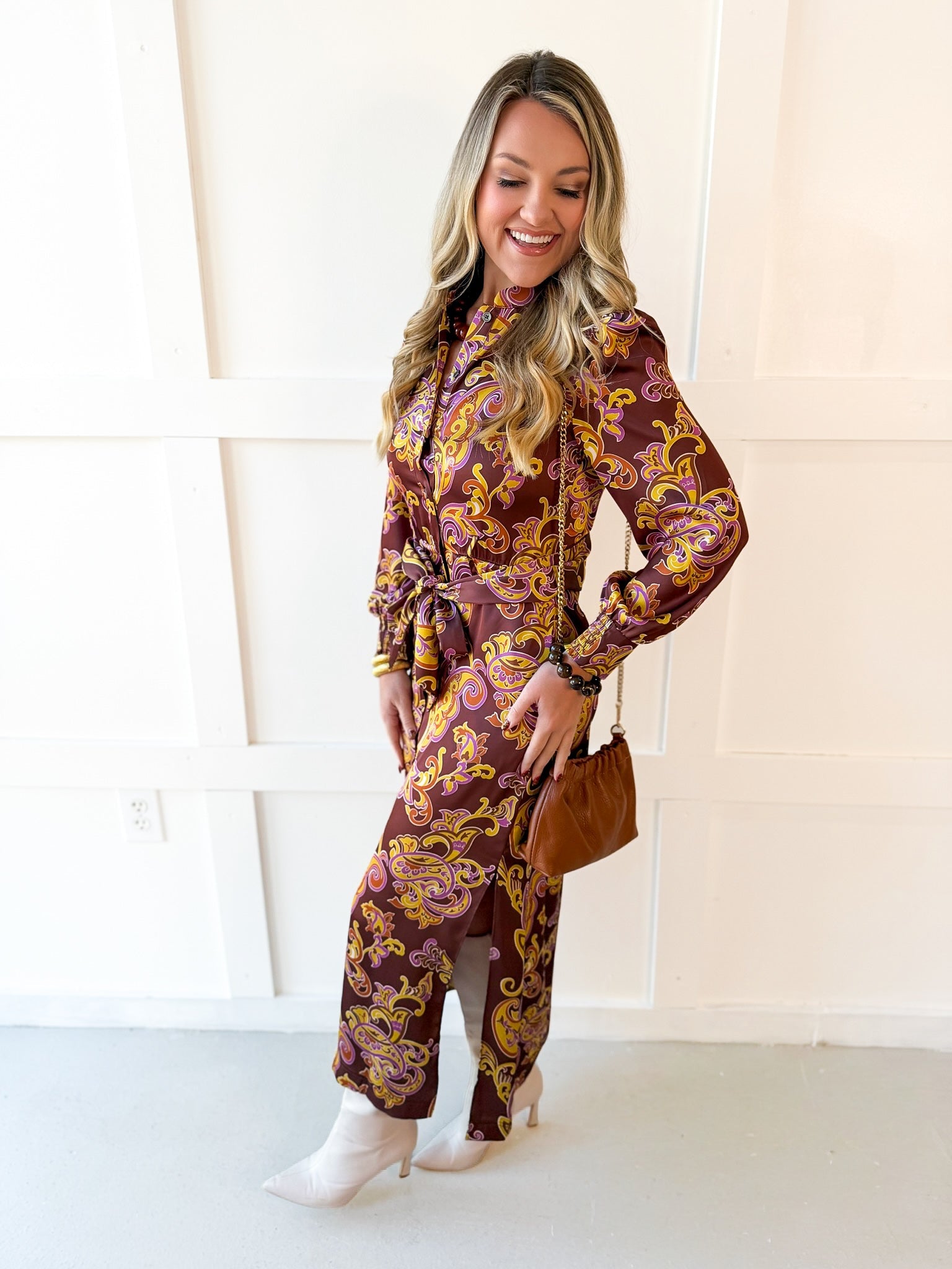 Floral Print Button Shirt Midi Dress