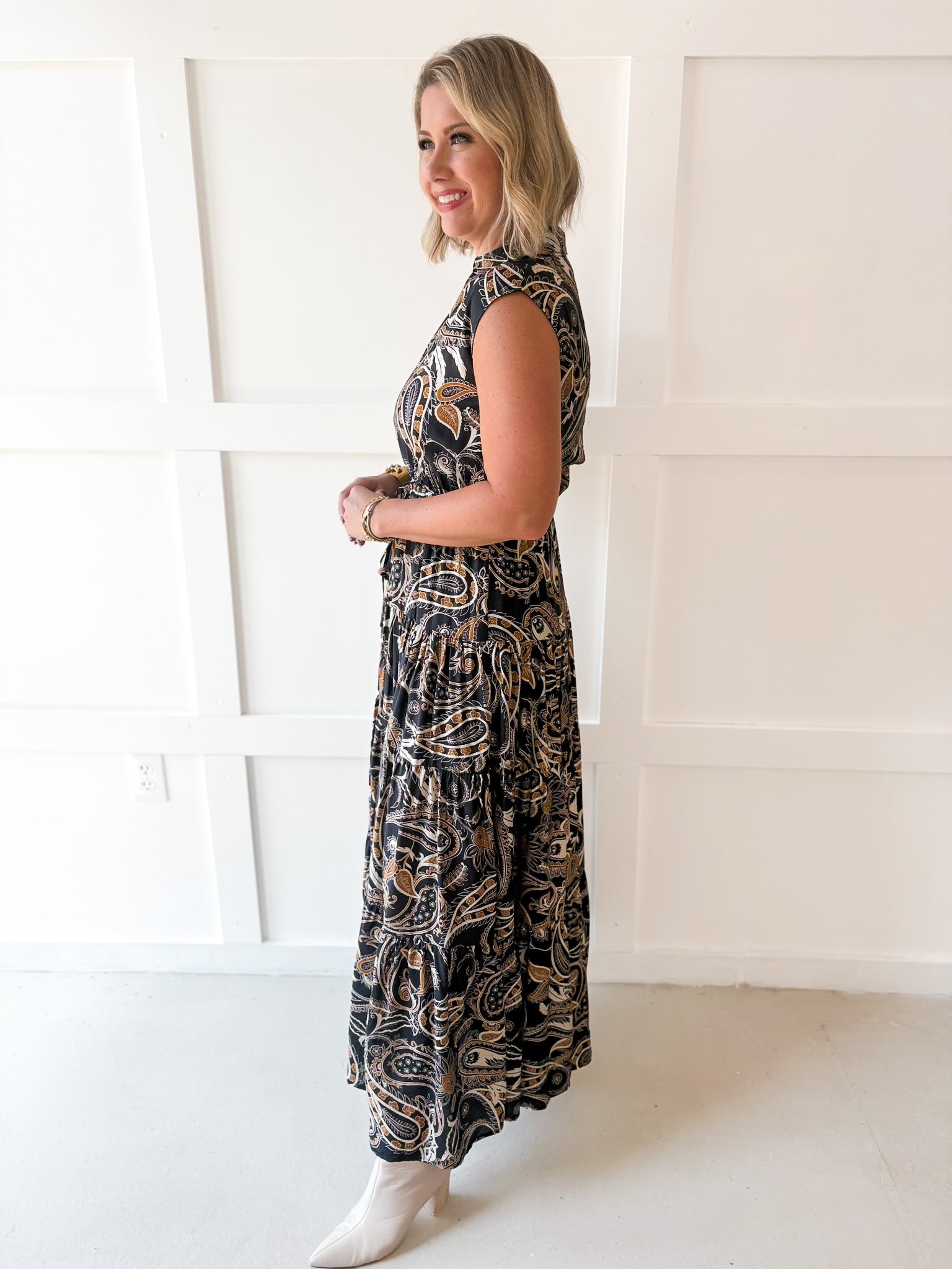 Floral Print Collared Maxi Dress
