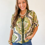 Floral Print Drop Sleeve Top - Olive