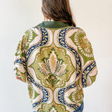 Floral Print Drop Sleeve Top - Olive