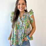 Floral Print Flutter Sleeve Top