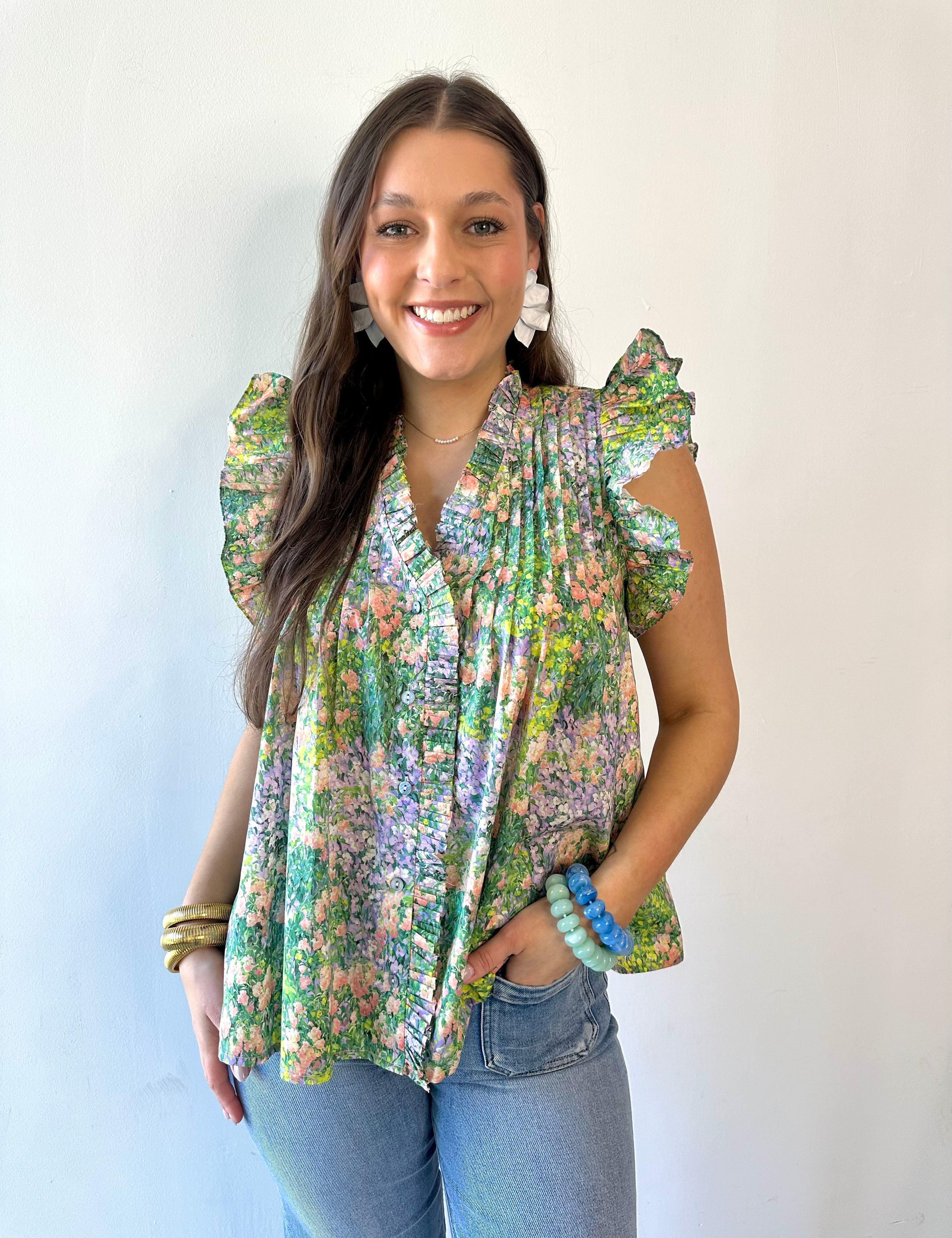 Floral Print Flutter Sleeve Top