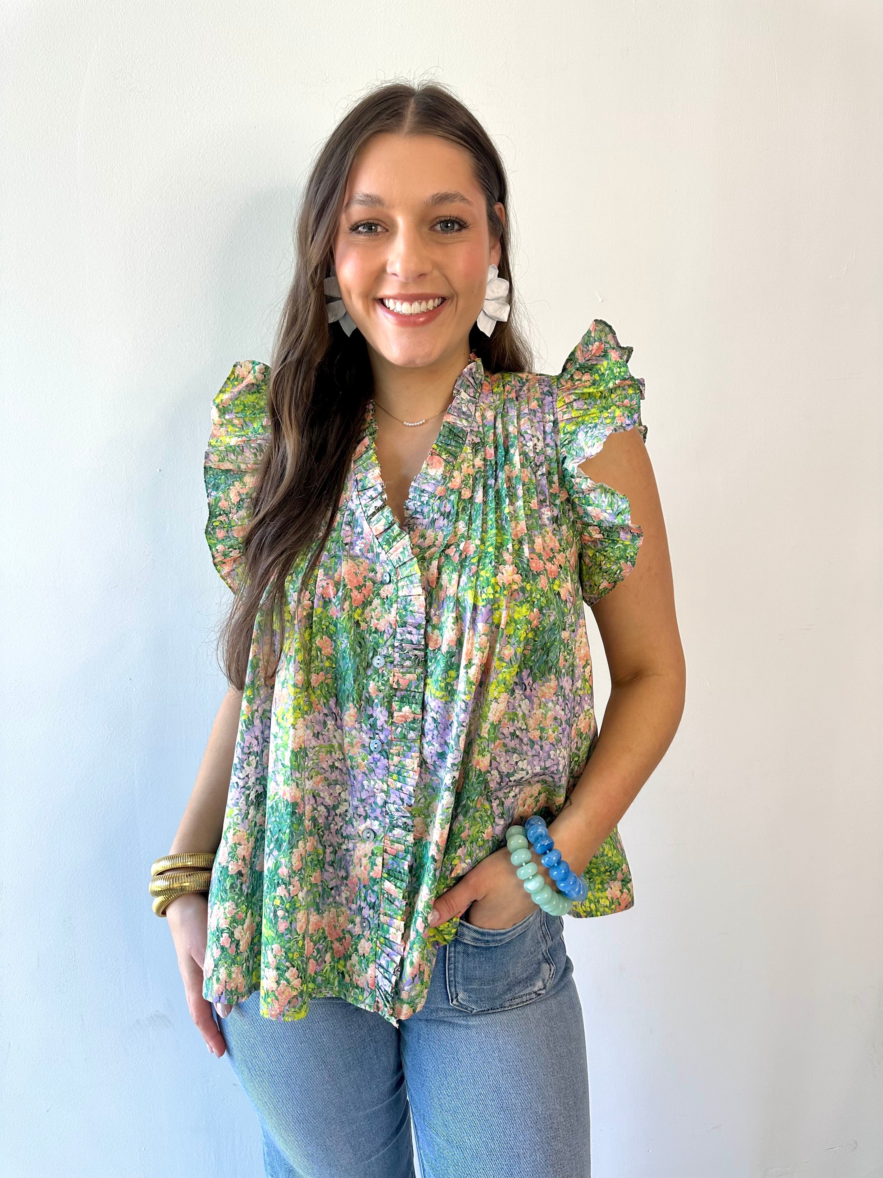 Floral Print Flutter Sleeve Top