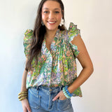 Floral Print Flutter Sleeve Top