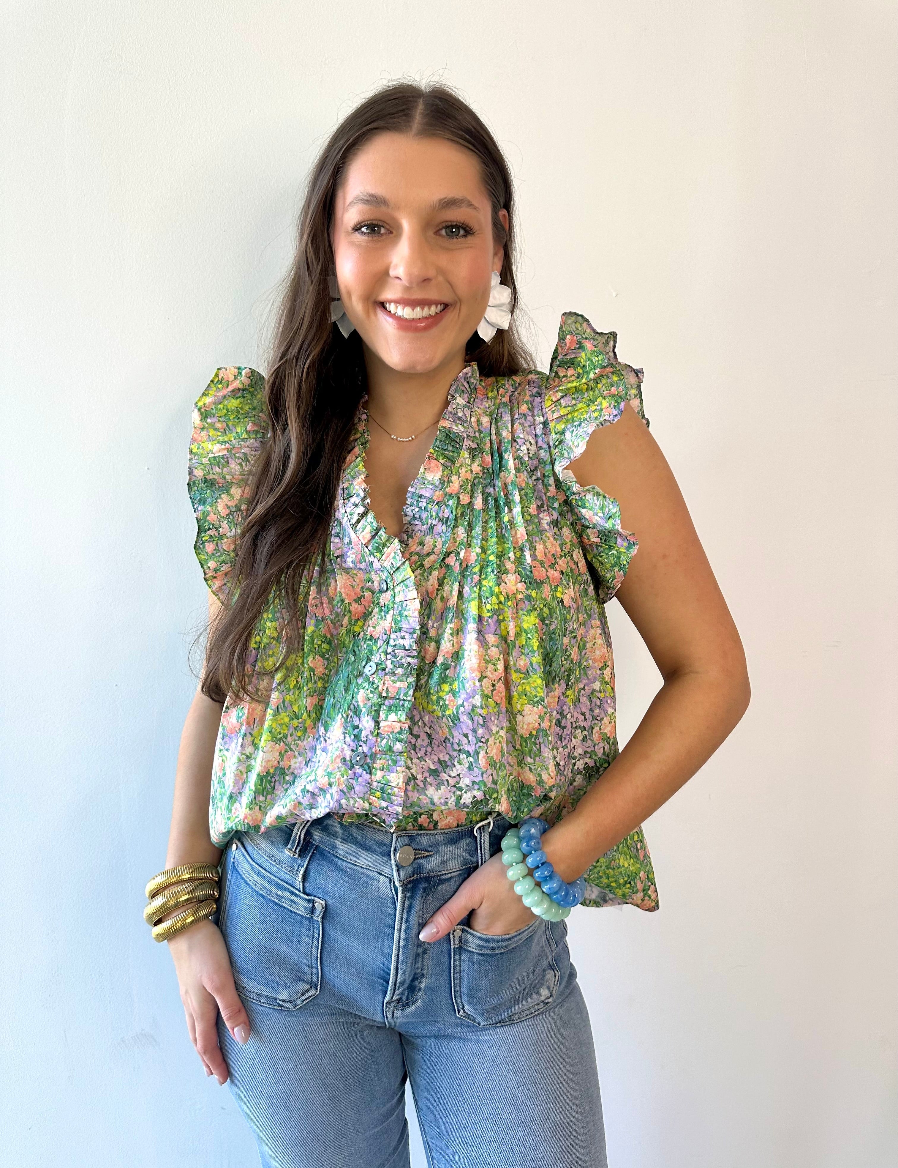 Floral Print Flutter Sleeve Top