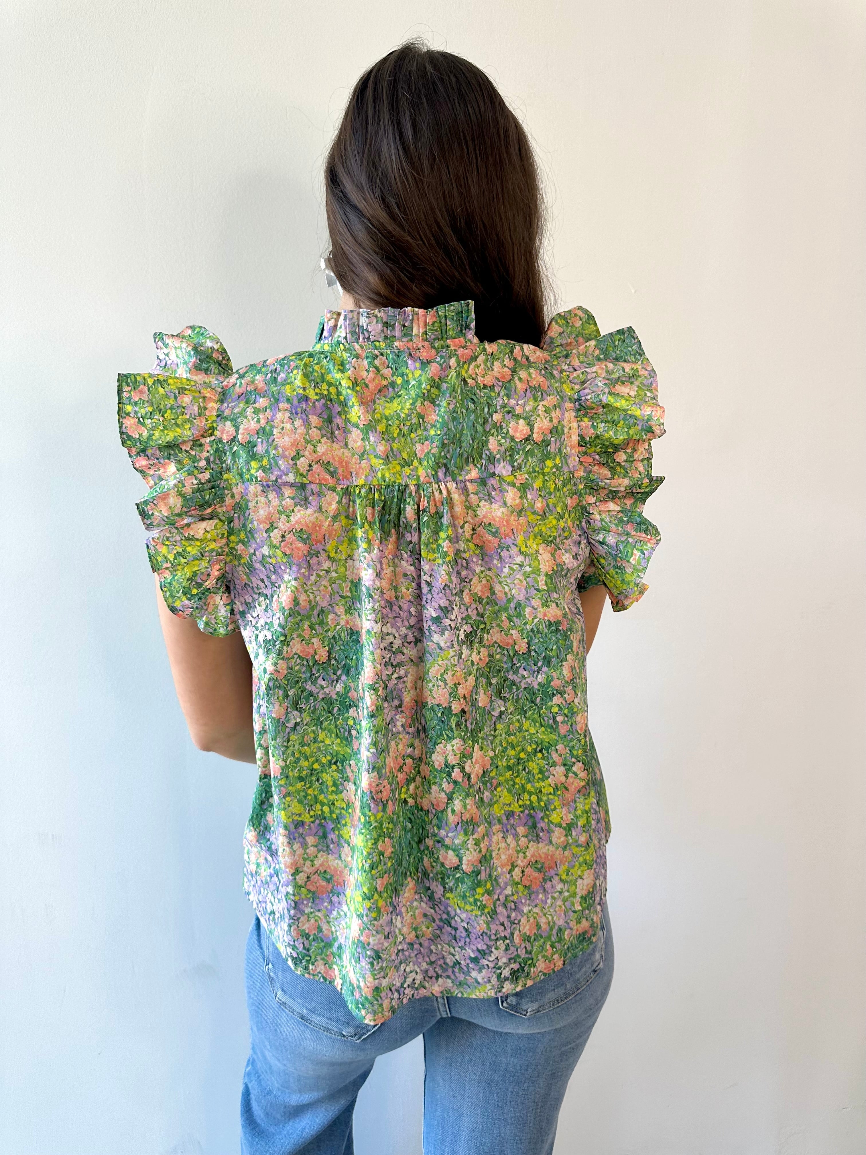 Floral Print Flutter Sleeve Top